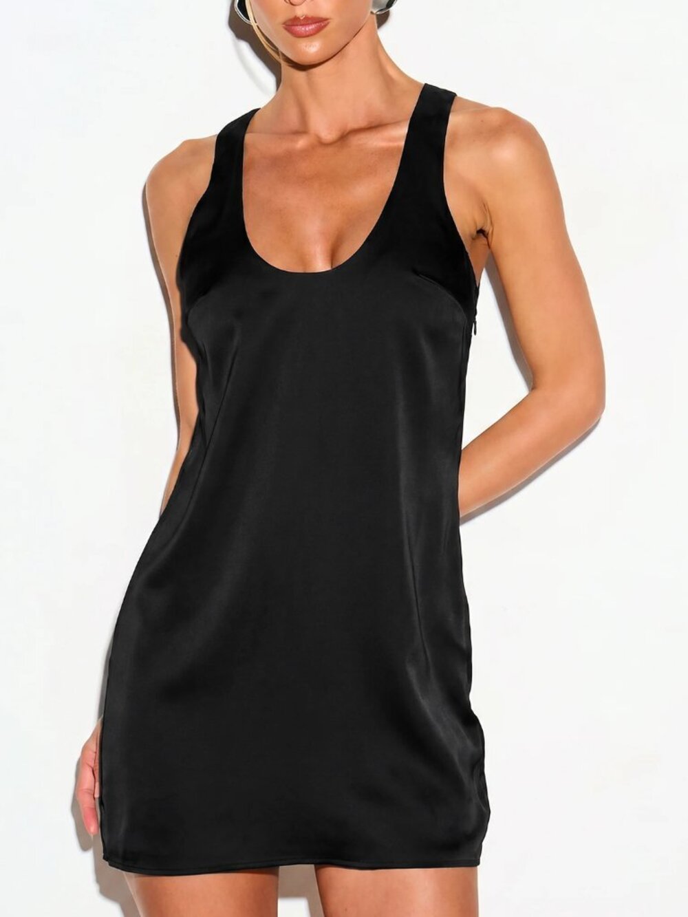 Black Casual Women's Scoop Neck Racerback Mini Dress